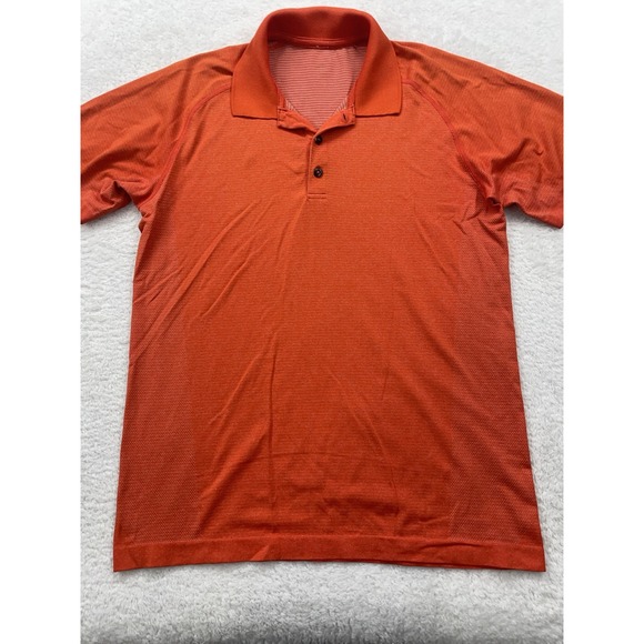 Lululemon Polo Shirt Mens Medium Orange Metal Vent Tech Short Sleeve Performance - Picture 1 of 8